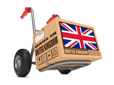 Cardboard Box with flag of United Kingdom